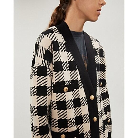 💕SANDRO💕 Jisou Oversized Checked Knitted Cardigan ~ Beige - Picture 7 of 16